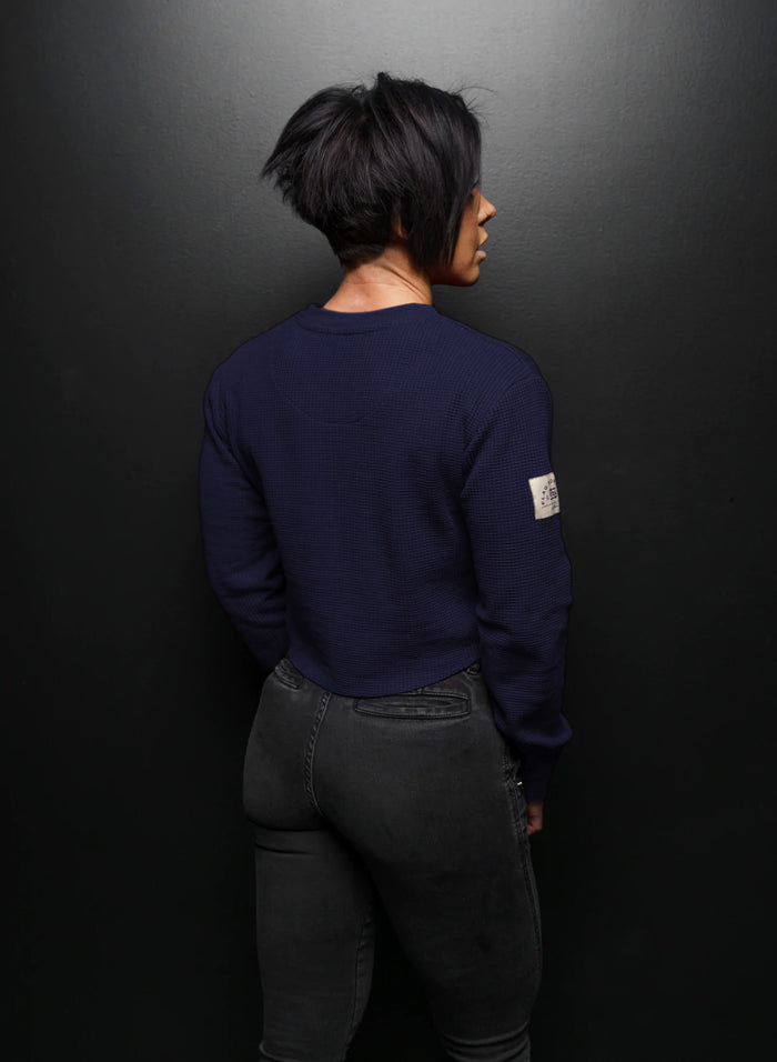 WOMEN'S FOREVER WAFFLE KNIT CROP - NAVY