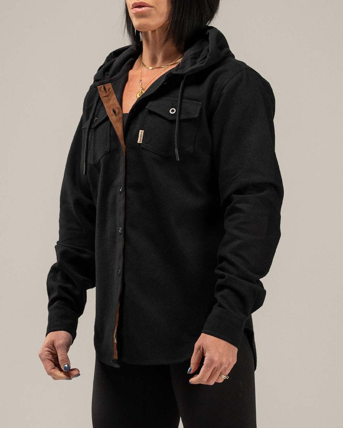 WOMEN'S HOODED FOREVER FLANNEL - BLACK