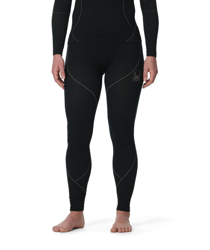 Black compression leggings with a subtle pattern on a white background