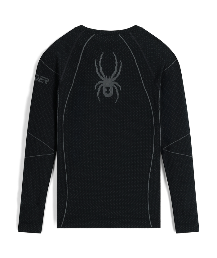 Black long-sleeve athletic shirt with a spider logo on a white background