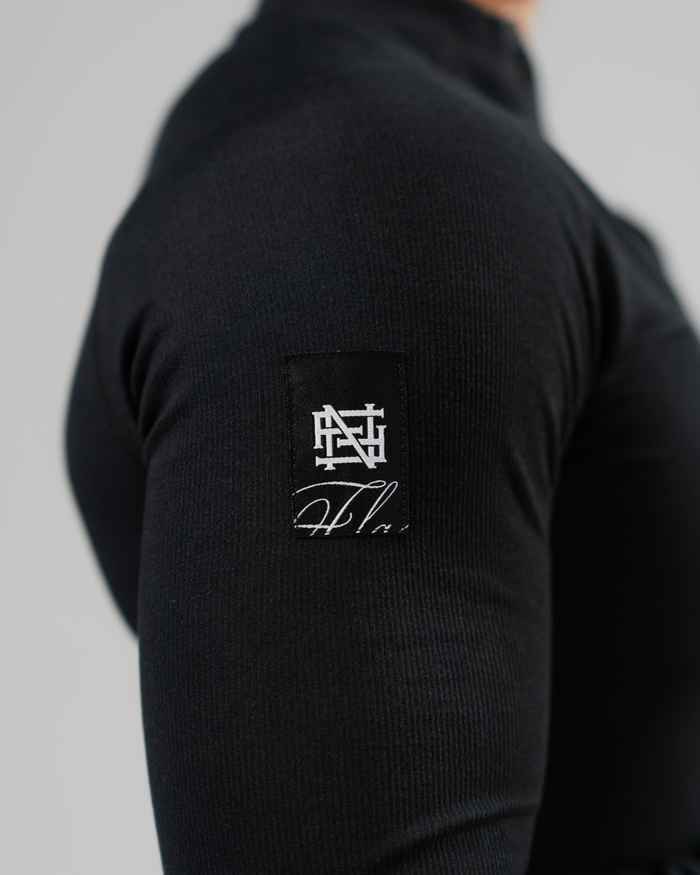 WOMENS RIBBED HENLEY - BLACK