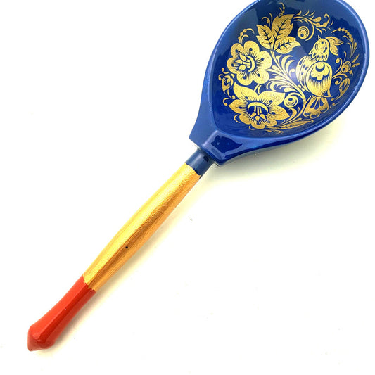 Blue gold Russian wooden spoon