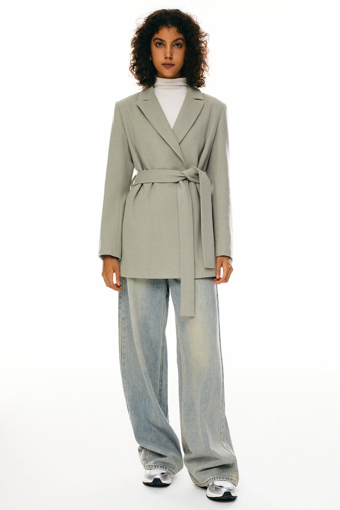 Wool Blend Mid-Length Lapel Coat - Slim Fit orolay #color_gray