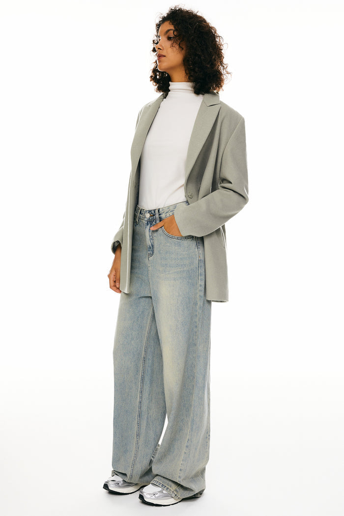Wool Blend Mid-Length Lapel Coat - Slim Fit orolay #color_gray
