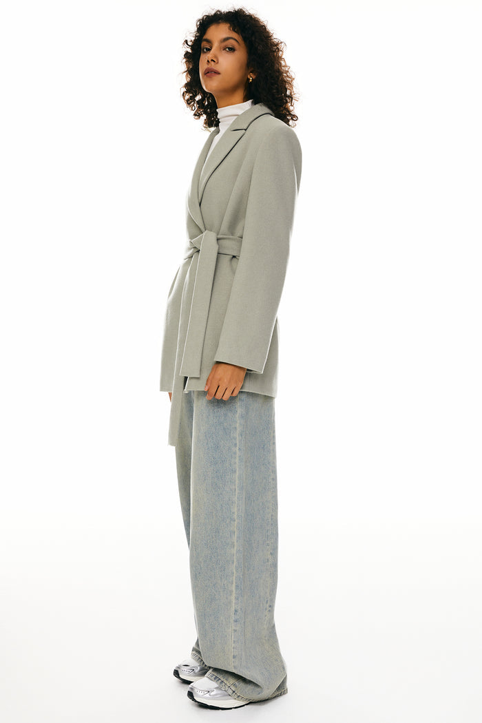 Wool Blend Mid-Length Lapel Coat - Slim Fit orolay #color_gray