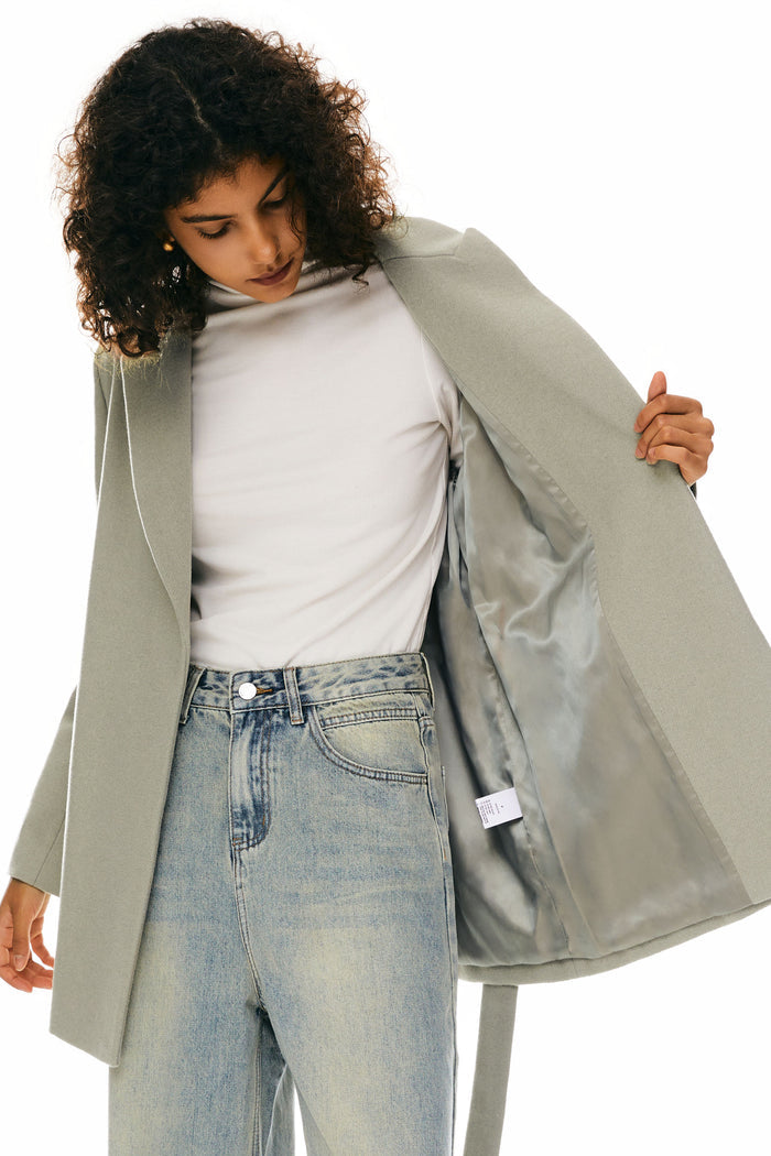 Wool Blend Mid-Length Lapel Coat - Slim Fit orolay #color_gray