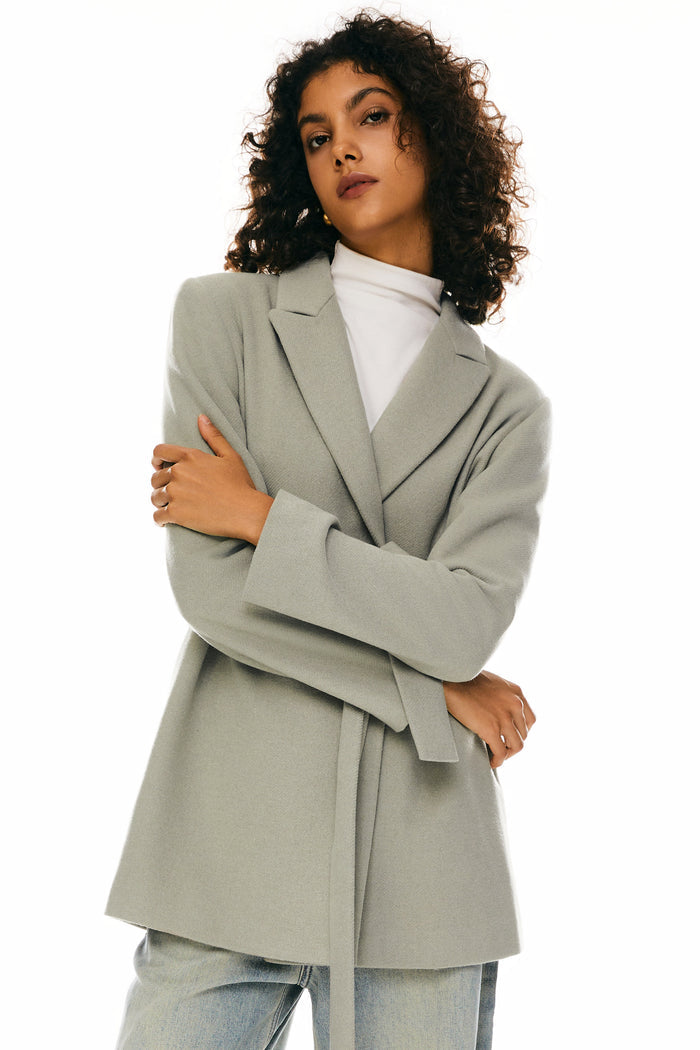 Wool Blend Mid-Length Lapel Coat - Slim Fit orolay #color_gray