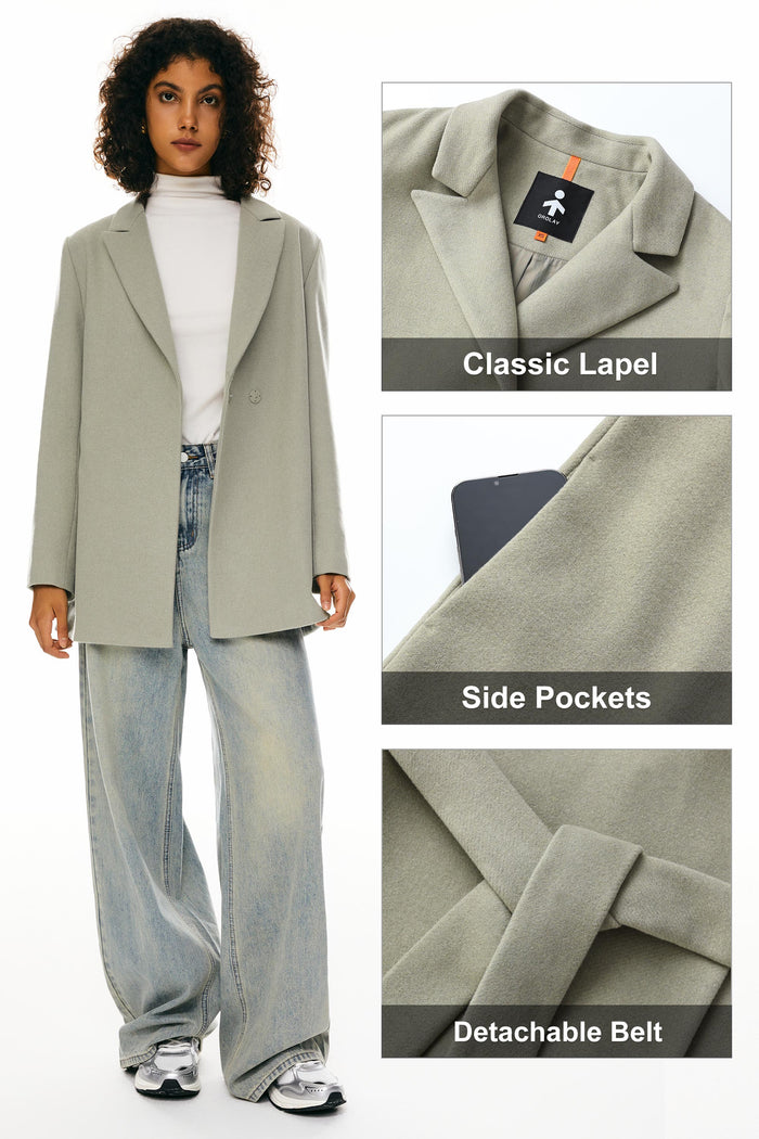 Wool Blend Mid-Length Lapel Coat - Slim Fit orolay #color_gray