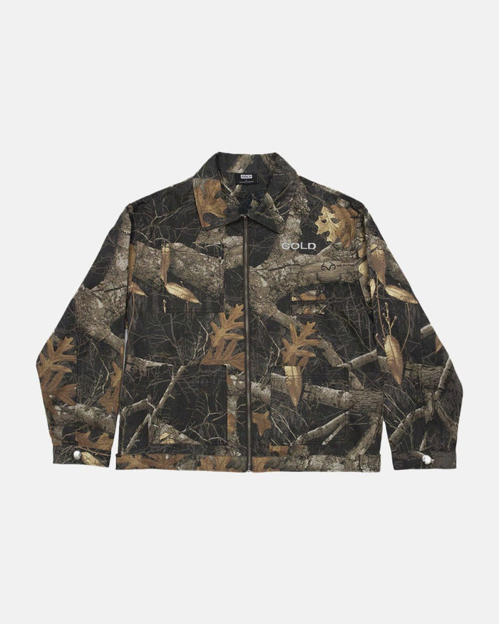 WORK ZIP JACKET REALTREE BLACK - black realtree camo work jacket, front view - Cold Culture