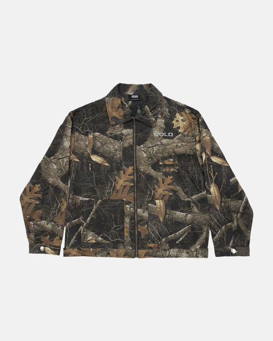 WORK ZIP JACKET REALTREE BLACK - black realtree camo work jacket, front view - Cold Culture