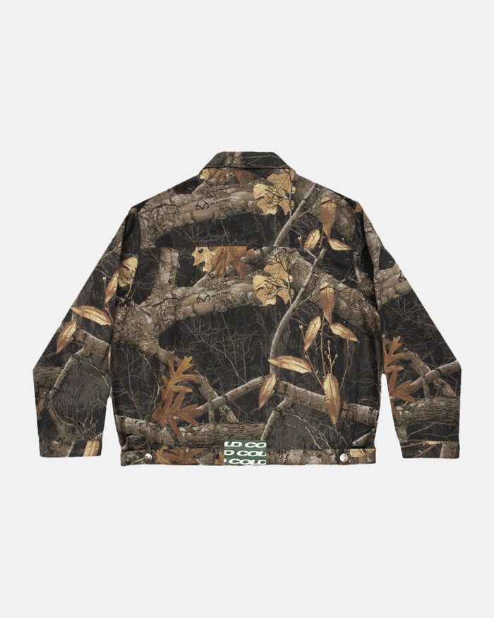 WORK ZIP JACKET REALTREE BLACK - black realtree camo work jacket, back view - Cold Culture