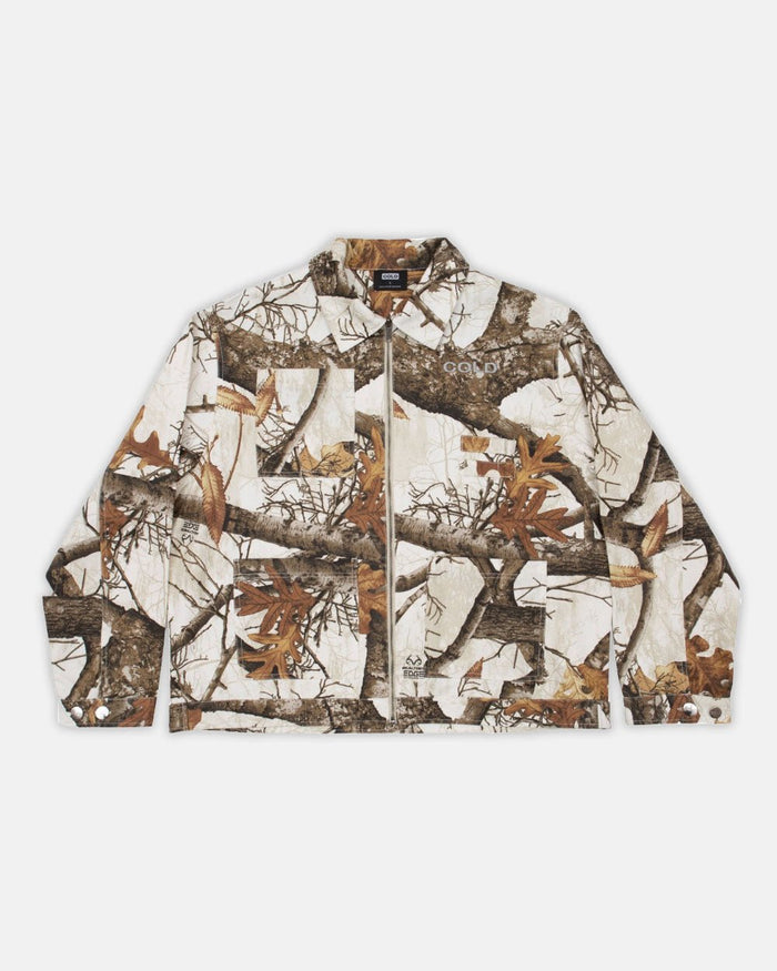 WORK ZIP JACKET REALTREE WHITE - white realtree camo work jacket, front view - Cold Culture
