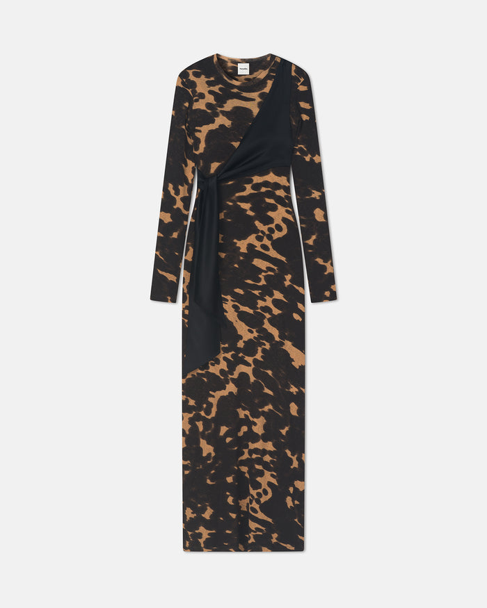 Yura - Mesh Jersey/Slip Satin Long Dress - Midnight Mocha Apricot/Black