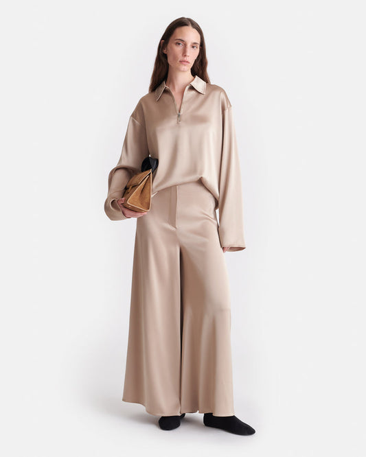 Zaniah - Slip Satin Wide-Leg Pants - Dune