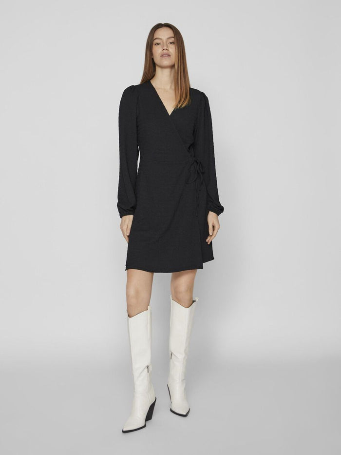ZELIN LONG SLEEVE WRAP DRESS (BLACK)