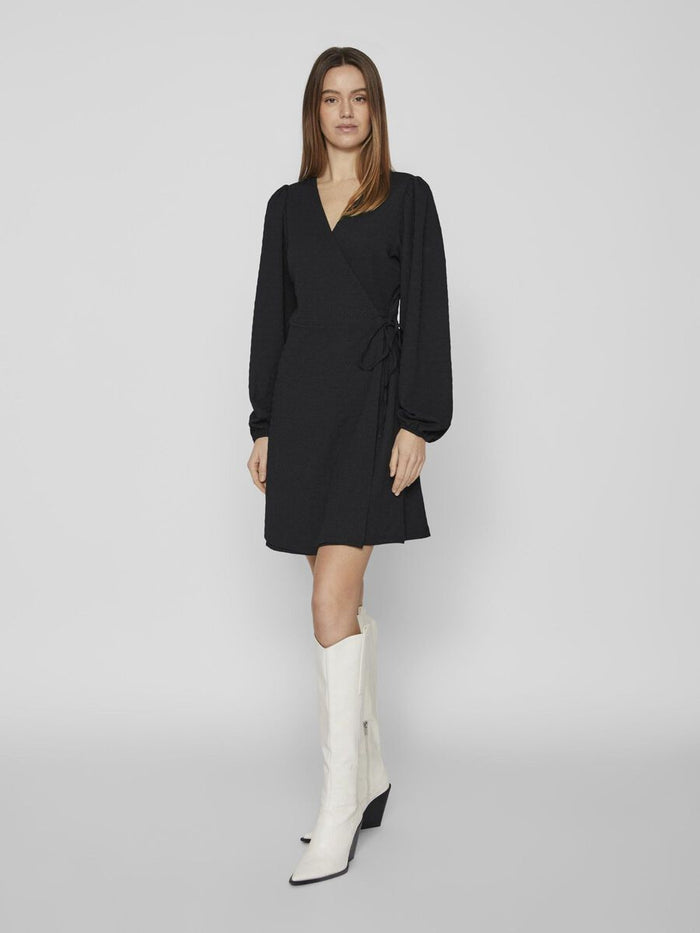 ZELIN LONG SLEEVE WRAP DRESS (BLACK)