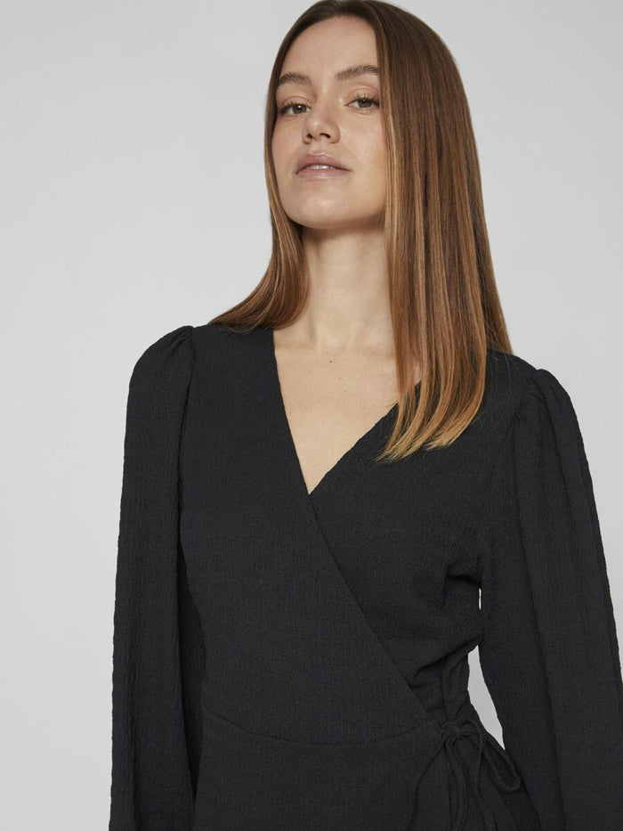 ZELIN LONG SLEEVE WRAP DRESS (BLACK)