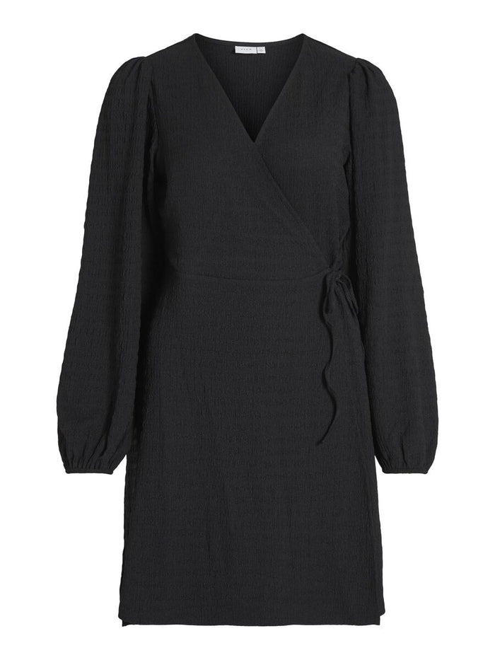 ZELIN LONG SLEEVE WRAP DRESS (BLACK)