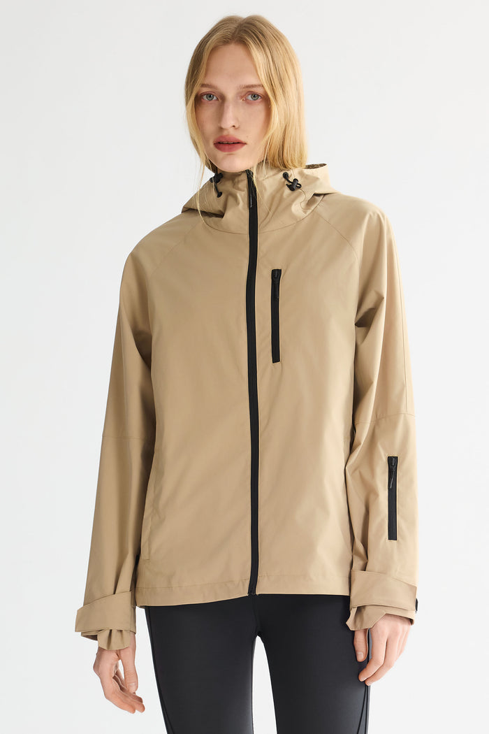 OROLAY Zip Up Rain Jacket Lightweight Hooded Windbreaker #color_khaki