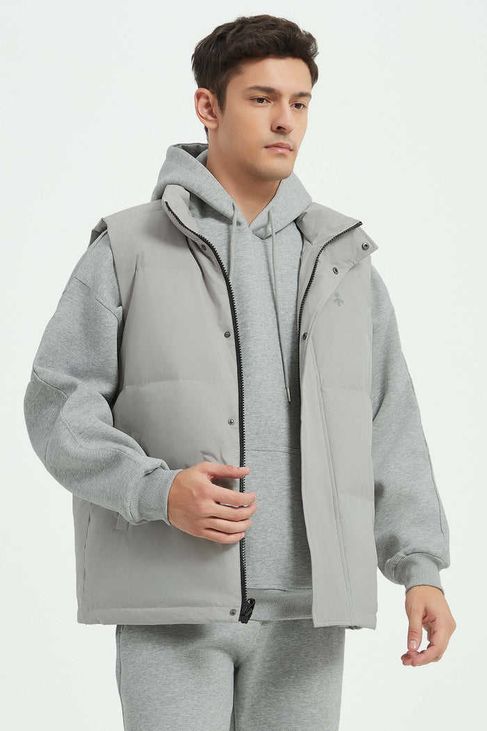 Zip Up Stand Collar Down Vest OROLAY #color_gray
