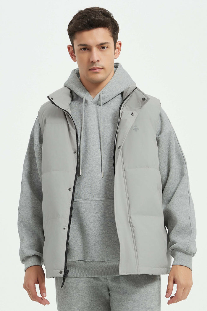 Zip Up Stand Collar Down Vest OROLAY #color_gray